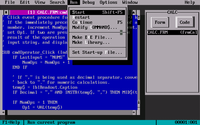 Microsoft Visual Basic 1.0 for DOS - Code View
